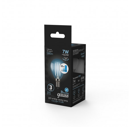 Gauss LED Filament Шар E14 7W 580lm 4100K 1/10/50 105801207 Ламп GAUSS - bologoe-experts.ru – фото 1