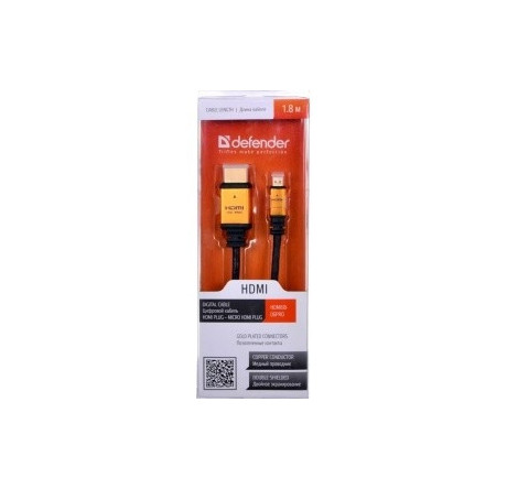 Defender HDMI08-04PRO HDMI-MicroHDMI M-M, ver1.4, 1м Цифровой кабель  Defender - bologoe-experts.ru – фото 1